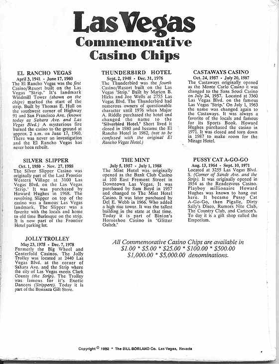El Rancho Vegas $25 Bill Borland Commemorative Chips Las Vegas NV * 